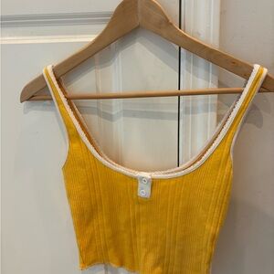 BDG Yellow Ribbed Crop Top with Button Detail